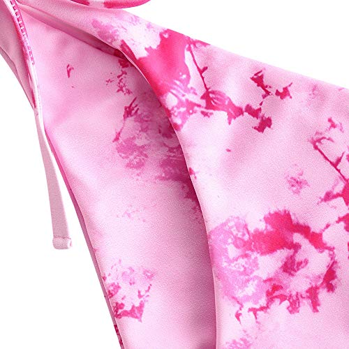 ZAFUL Mujer Bikini Conjunto, Copa Triangular de Encaje con Estampado Tie Dye + Chaleco Superior de Tres Piezas Cintura Baja Shorts (Violeta, L)