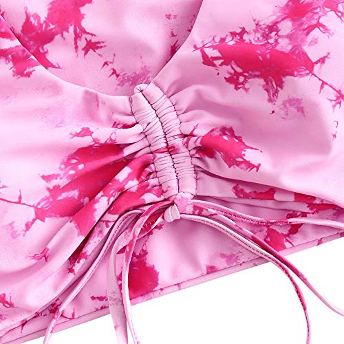 ZAFUL Mujer Bikini Conjunto, Copa Triangular de Encaje con Estampado Tie Dye + Chaleco Superior de Tres Piezas Cintura Baja Shorts (Violeta, L)