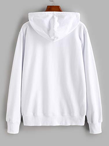 ZAFUL Sudadera con capucha y cordón para mujer, diseño de sol, canguro blanco-1 L