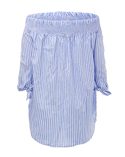 ZANZEA Camisa Mujer Manga 3/4 Sin Hombros Sexy Camisetas Mujer Baratas Blusas Irregular 01-Rayas Azules S