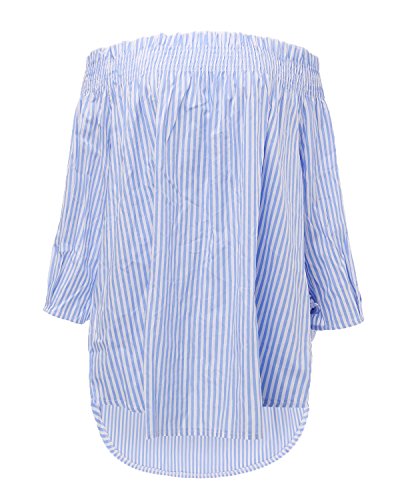 ZANZEA Camisa Mujer Manga 3/4 Sin Hombros Sexy Camisetas Mujer Baratas Blusas Irregular 01-Rayas Azules S