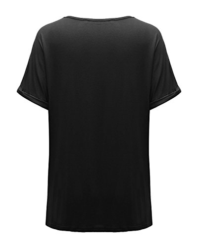 ZANZEA Camisetas Mujer Manga Corta Holgada Top Tallas Grandes Baratas Cuello V Casual Blusa Suelta T Shirt 01-Negro S