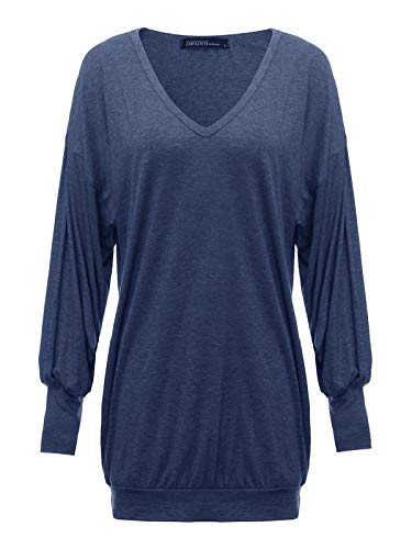 ZANZEA Jerseys de Punto Mujer Largos Cuello V Manga Larga Otoño Vestidos Sudadera Casual Tallas Grandes Suéter Suelta Azul S
