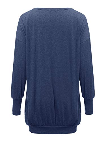 ZANZEA Jerseys de Punto Mujer Largos Cuello V Manga Larga Otoño Vestidos Sudadera Casual Tallas Grandes Suéter Suelta Azul XXL
