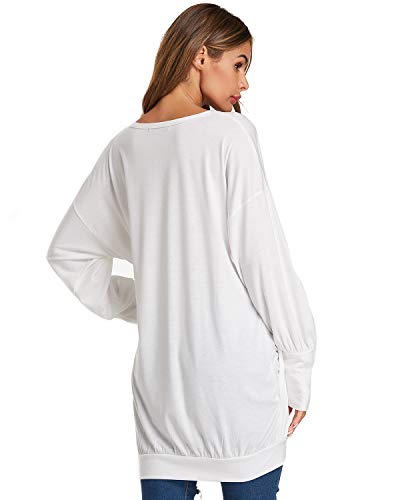 ZANZEA Jerseys de Punto Mujer Largos Cuello V Manga Larga Otoño Vestidos Sudadera Casual Tallas Grandes Suéter Suelta Blanco XXL