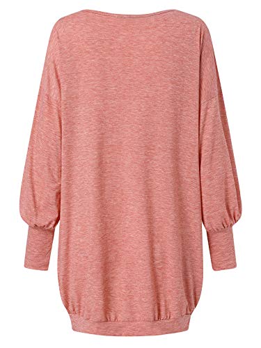 ZANZEA Jerseys Mujer Largos Cuello V Manga Larga Otoño Vestidos Sudadera Casual Tallas Grandes Suéter Suelta 01-Naranja Rosado 3XL