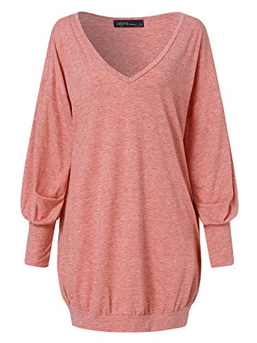 ZANZEA Jerseys Mujer Largos Cuello V Manga Larga Otoño Vestidos Sudadera Casual Tallas Grandes Suéter Suelta 01-Naranja Rosado 3XL