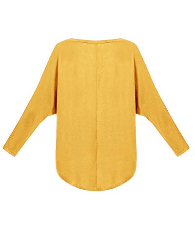 ZANZEA Mujer Camiseta Manga Larga Jersey Manga Murciélago Sexy Suéter Suelta Irregular Sudadera Casual 01-Amarillo 3XL