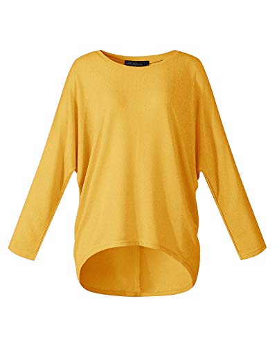 ZANZEA Mujer Camiseta Manga Larga Jersey Manga Murciélago Sexy Suéter Suelta Irregular Sudadera Casual 01-Amarillo 3XL