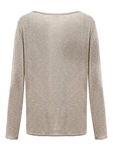 ZANZEA Mujer Camisetas Holgada Cardigan Manga Larga Suelta Blusa Jersey Pullover Casual Tops Beige M