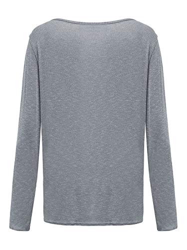 ZANZEA Mujer Camisetas Holgada Cardigan Manga Larga Suelta Blusa Jersey Pullover Casual Tops Gris L