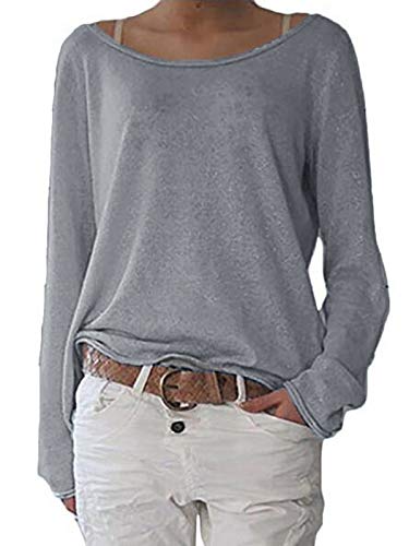 ZANZEA Mujer Camisetas Holgada Cardigan Manga Larga Suelta Blusa Jersey Pullover Casual Tops Gris L