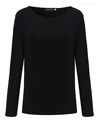 ZANZEA Mujer Camisetas Holgada Cardigan Manga Larga Suelta Blusa Jersey Pullover Casual Tops Negro L