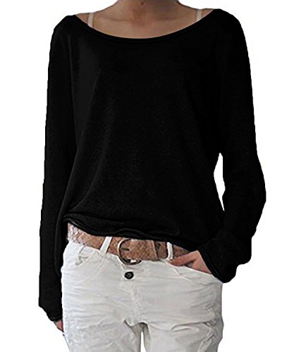 ZANZEA Mujer Camisetas Holgada Cardigan Manga Larga Suelta Blusa Jersey Pullover Casual Tops Negro L