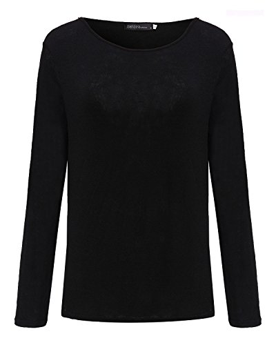 ZANZEA Mujer Camisetas Holgada Cardigan Manga Larga Suelta Blusa Jersey Pullover Casual Tops Negro XL