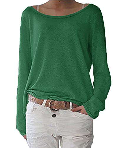 ZANZEA Mujer Camisetas Holgada Cardigan Manga Larga Suelta Blusa Jersey Pullover Casual Tops Verde Hierba S