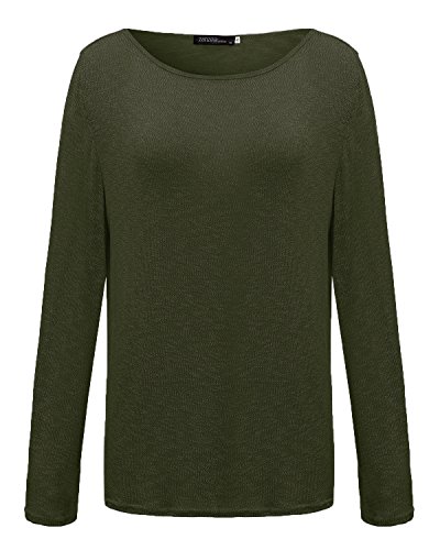 ZANZEA Mujer Camisetas Holgada Cardigan Manga Larga Suelta Blusa Jersey Pullover Casual Tops Verde Militar S