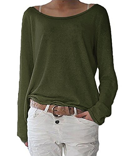 ZANZEA Mujer Camisetas Holgada Cardigan Manga Larga Suelta Blusa Jersey Pullover Casual Tops Verde Militar S