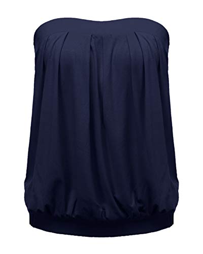 ZANZEA Mujer Camisetas Sin Tirantes Verano Sexy Tube Top Sin Mangas Blusa Playa Strapless Plisado Fruncido 01-Armada 2XL