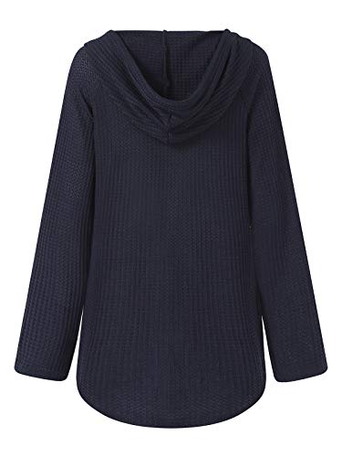 Zanzea Mujer Camisetas Tallas Grandes Blusa Irregular Cuello V Manga Larga Color Sólido Casual Tops Jersey de Punto 02-Azul Oscuro XL