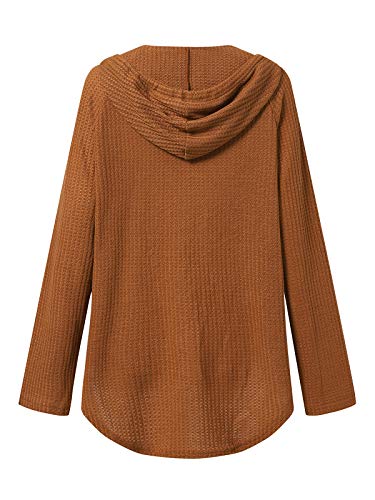 Zanzea Mujer Camisetas Tallas Grandes Blusa Irregular Cuello V Manga Larga Color Sólido Casual Tops Jersey de Punto 02-Marrón Claro M