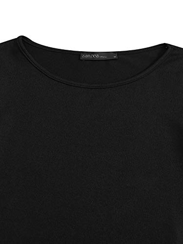 ZANZEA Mujer Camisetas Tallas Grandes Cuello Redondo Manga Larga Pullover Casual Tops Jersey Holgada Encaje Negro XXL