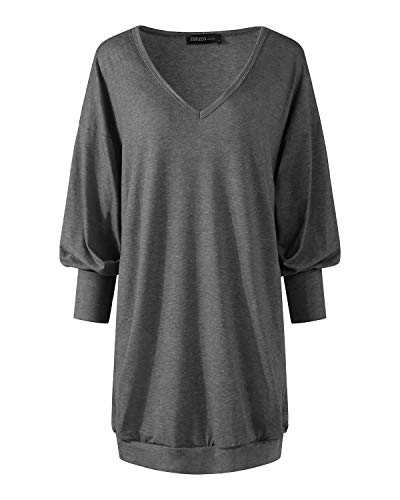 ZANZEA Mujer Jersey de Punto Largos Cuello V Manga Larga Otoño Vestidos Sudadera Casual Tallas Grandes Suéter Suelta Gris Oscuro 3XL