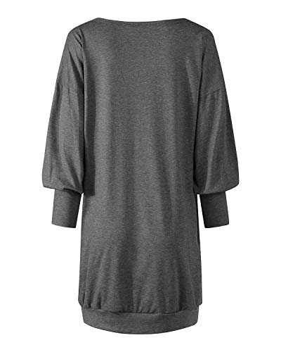 ZANZEA Mujer Jersey de Punto Largos Cuello V Manga Larga Otoño Vestidos Sudadera Casual Tallas Grandes Suéter Suelta Gris Oscuro 3XL