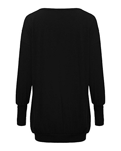 ZANZEA Mujer Jersey de Punto Largos Cuello V Manga Larga Otoño Vestidos Sudadera Casual Tallas Grandes Suéter Suelta Negro 3XL