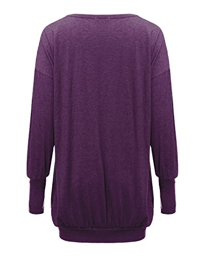ZANZEA Mujer Jersey de Punto Largos Cuello V Manga Larga Otoño Vestidos Sudadera Casual Tallas Grandes Suéter Suelta Violeta S