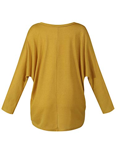 ZANZEA Mujer Jersey Manga de Murciélago Irregular Tallas Grandes Casual Tops Sexy Suéter Suelta Camiseta Manga Larga 01-Amarillo Oscuro XXL