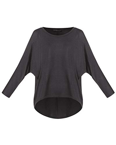 ZANZEA Mujer Jersey Manga de Murciélago Irregular Tallas Grandes Casual Tops Sexy Suéter Suelta Camiseta Manga Larga 01-Gris Oscuro XXL