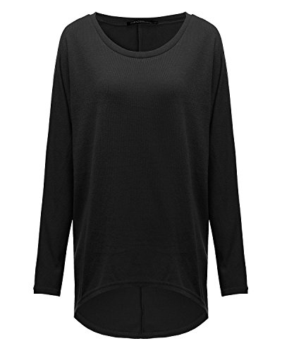 ZANZEA Mujer Jersey Manga de Murciélago Irregular Tallas Grandes Casual Tops Sexy Suéter Suelta Camiseta Manga Larga 01-Negro 5XL