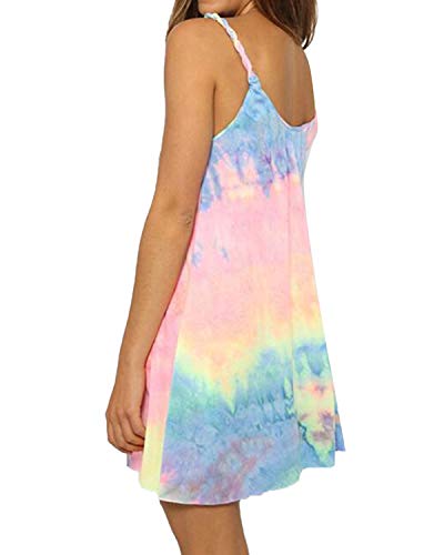 ZANZEA Mujer Mini Vestidos Sin Mangas con Cuello Redondo Chaleco Playa Camiseta Larga 001-colorido 2 L