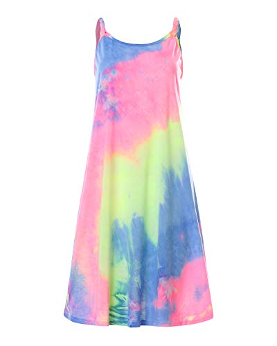 ZANZEA Mujer Mini Vestidos Sin Mangas con Cuello Redondo Chaleco Playa Camiseta Larga 001-colorido 2 L
