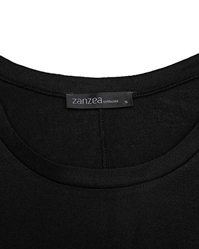 ZANZEA Mujeres Sexy Suelto Sólido Irregular Manga Larga Baggy Jumper Casual Tops Blusa Camiseta 01-Negro M