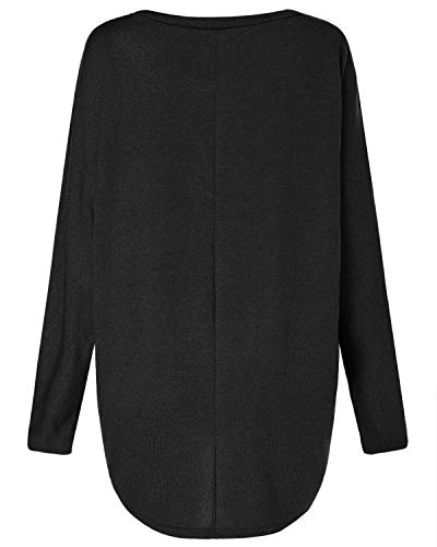 ZANZEA Mujeres Sexy Suelto Sólido Irregular Manga Larga Baggy Jumper Casual Tops Blusa Camiseta 01-Negro XL