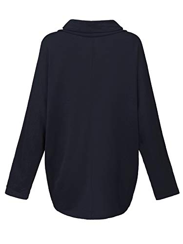 ZANZEA Mujeres Sudaderas Cuello Alto Batwing Manga Larga Irregular Baggy Túnica Blusa Pullover Tops Jersey X-Azul Marino Cuello Alto S