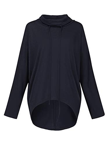 ZANZEA Mujeres Sudaderas Cuello Alto Batwing Manga Larga Irregular Baggy Túnica Blusa Pullover Tops Jersey X-Azul Marino Cuello Alto S