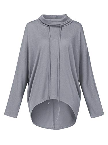 ZANZEA Mujeres Sudaderas Cuello Alto Batwing Manga Larga Irregular Baggy Túnica Blusa Pullover Tops Jersey X-Gris Cuello Alto S