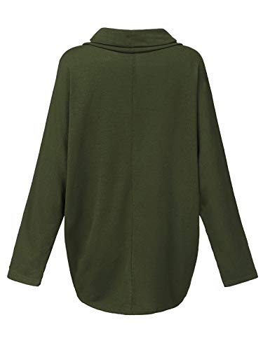 ZANZEA Mujeres Sudaderas Cuello Alto Batwing Manga Larga Irregular Baggy Túnica Blusa Pullover Tops Jersey X-Verde Militar Cuello Alto L