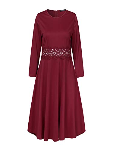 ZANZEA Vestido de Fiesta Mujer Manga Larga Tallas Grandes Elegant Vestido de Cóctel de Noche Cortos W1-Vino Rojo L