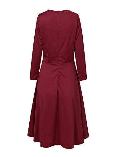 ZANZEA Vestido de Fiesta Mujer Manga Larga Tallas Grandes Elegant Vestido de Cóctel de Noche Cortos W1-Vino Rojo L