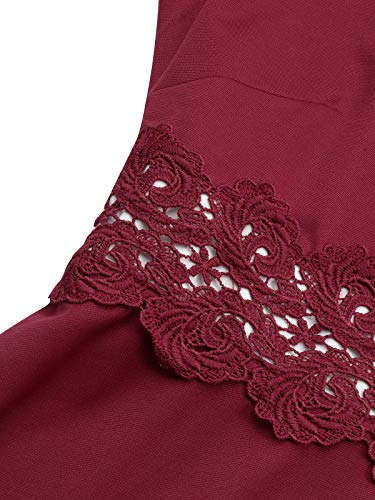 ZANZEA Vestido de Fiesta Mujer Manga Larga Tallas Grandes Elegant Vestido de Cóctel de Noche Cortos W1-Vino Rojo L