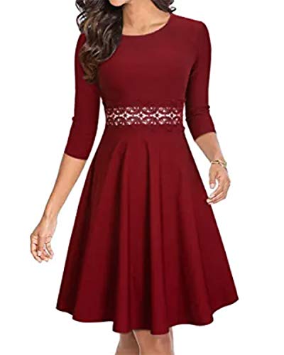 ZANZEA Vestido de Fiesta Mujer Manga Larga Tallas Grandes Elegant Vestido de Cóctel de Noche Cortos W1-Vino Rojo L