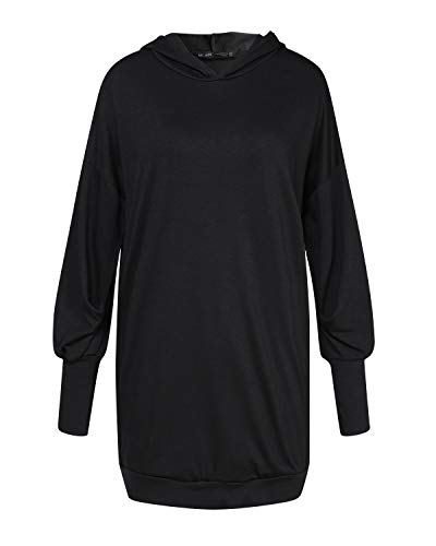 ZANZEA Vestidos Sudadera con Capucha Mujer Cuello V Manga Larga Jerseys Largos Hoodie Casual Tallas Grandes Suéter Suelta 03-con Capucha Negro XXL