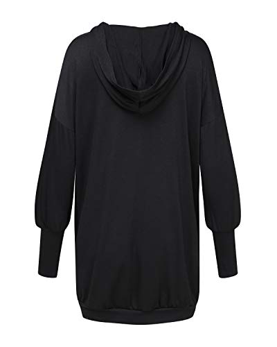 ZANZEA Vestidos Sudadera con Capucha Mujer Cuello V Manga Larga Jerseys Largos Hoodie Casual Tallas Grandes Suéter Suelta 03-con Capucha Negro XXL