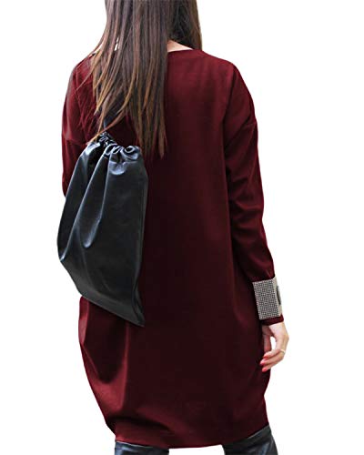 ZANZEA Vestidos Sudadera Mujer Cuello V Manga Larga Otoño Jerseys de Punto Mujer Largos Casual Tallas Grandes Rojo Vino S