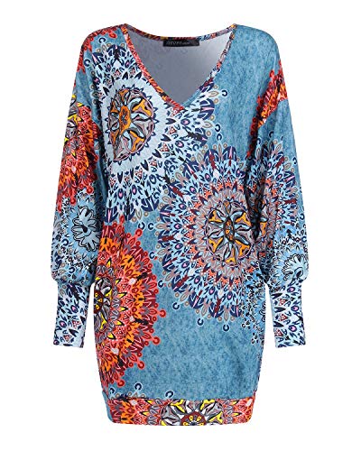 ZANZEA Vestidos Sudadera Mujer Impresión Cuello V Manga Larga Otoño Jerseys de Punto Largos Casual Tallas Grandes Suéter Suelta Floral 1 M