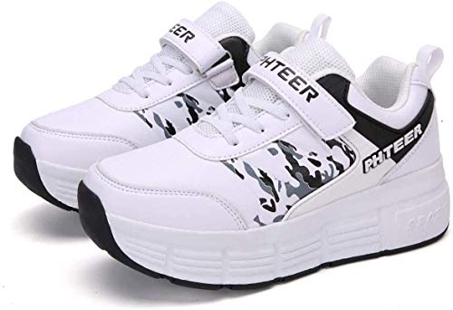 Zapatillas con Ruedas Zapatos De Patinaje sobre Ruedas Zapatos De Polea Patinaje Técnico Retráctil Deporte para Niños Niñas Zapatos De Ruedas Zapatillas De Deporte Al Aire Libre Zapatillas,White-40
